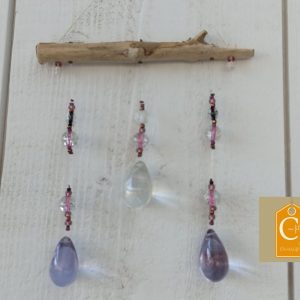 Suspension PM perles roses avec 3 pampilles