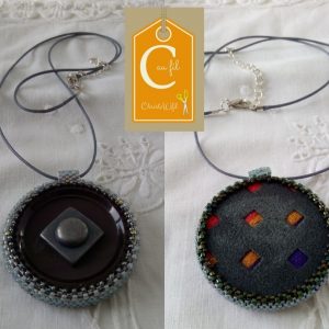 Pendentif bouton noir et gris (vendu)