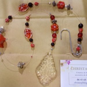 Suspension GM perles rouges, noires