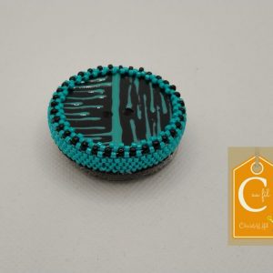 Broche aimantée bouton turquoise et noir