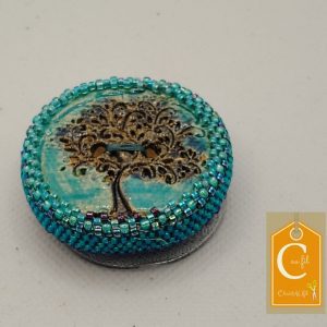 Broche aimantée bouton céramique turquoise arbre de vie (vendue)