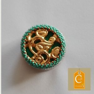 Broche aimantée bouton turquoise et or