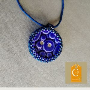 Pendentif bouton céramique bleu (vendu)