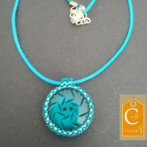 Pendentif bouton turquoise 2 trous