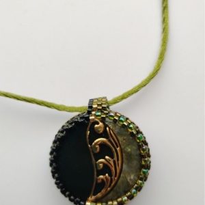 Pendentif réversible bouton Art Nouveau et éventail japonais
